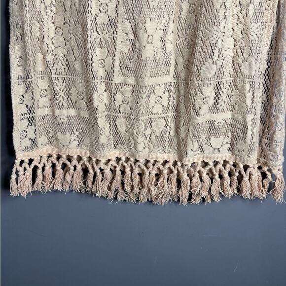 Aerie Tan Crochet Pull On Skirt Fringe Trim $ Drawstring Waist Size XS - Picture 2 of 8